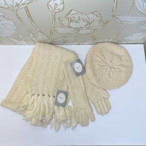 Dior Cream Knit Wool Beret, Scarf & Gloves Set - Vintage NWT
